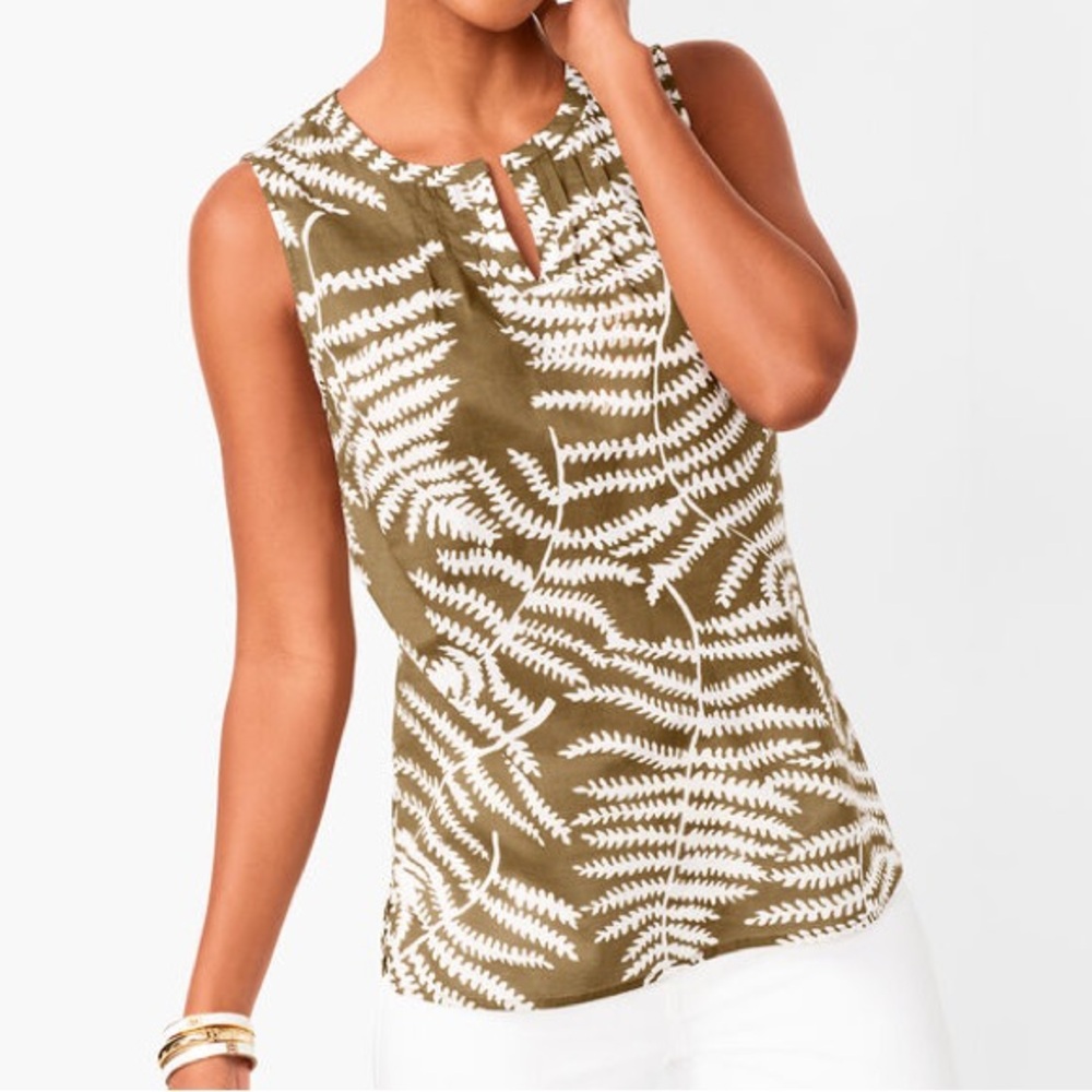 Talbots Split Neck Shell in Foliage Print